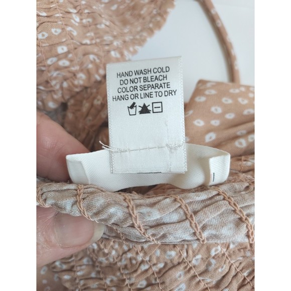 Urban Romantics Tan Polkadot Blouse Size S Bell Sleeve V-Neck Peplum Pullover - Picture 4 of 7